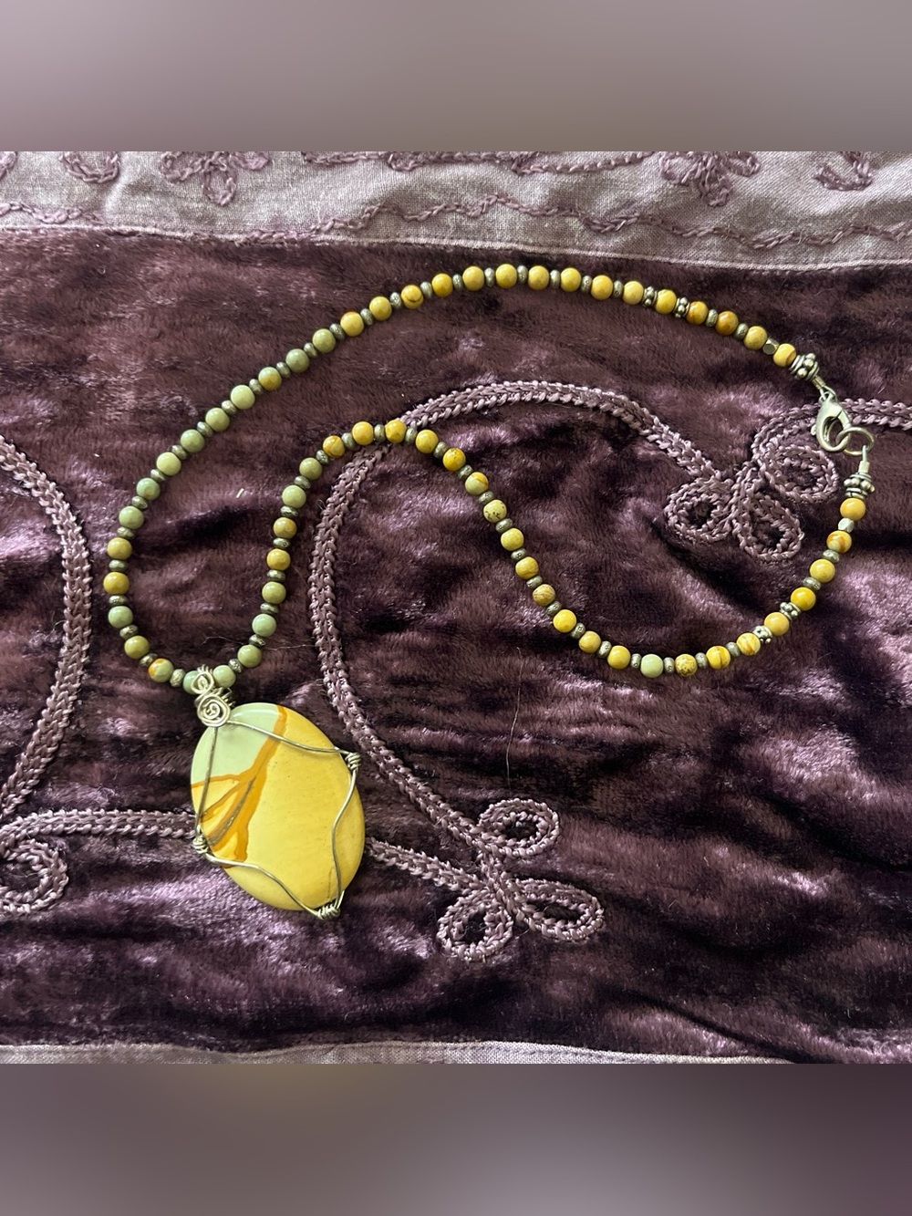 Stone Bead Necklace with Matching Pendant - Women's Jewelry